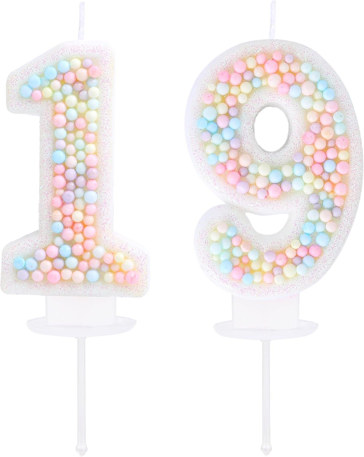 19th Birthday Candle Macaron Glitter 3D Pastel Number 19 Candles for Birthday Cakes Girl Women Sweet Theme Birthday Wedding Anniversary Party Cake Decoration