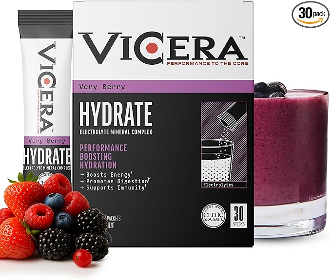 Electrolyte Powder, Very Berry Flavor, Hydration Packets with Celtic Sea Salt, Magnesium, Calcium, Choline, Potassium, Probiotics and Trace Minerals, Gluten Free Drink Mix, Non GMO, 30 Count