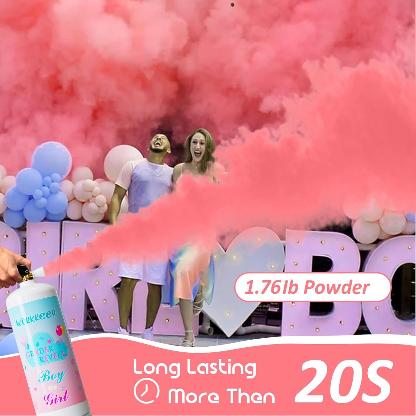 Giant Gender Reveal Fire Extinguisher Color Blasters: 2 Pcs Pink Blaster Only for Baby Girl with Pink Smoke suitable Gender Reveal Party Decorations - Blasts 20+ Feet (Pink)