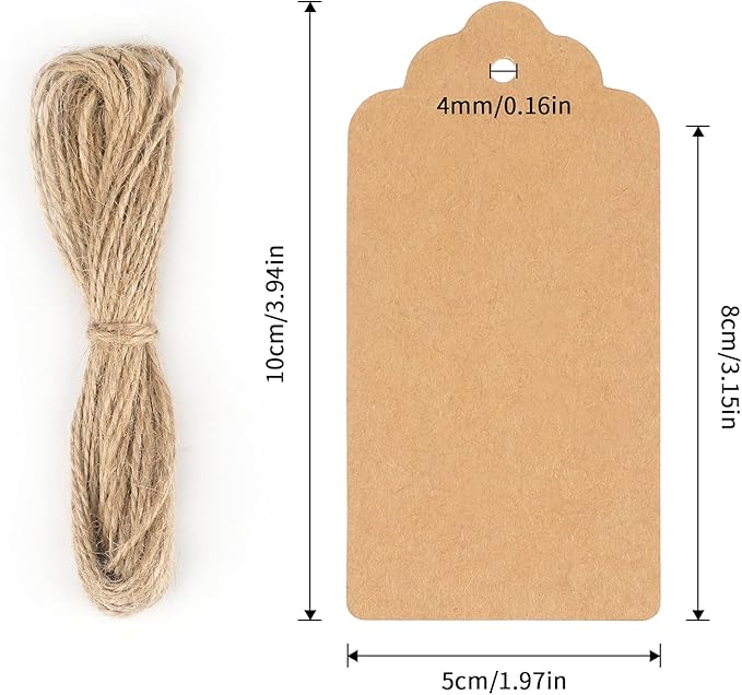 G2PLUS Kraft Paper Gift Tags with String, 100PCS Blank Gift Tags, Christmas Gift Tag, Holiday Hangtags for Gift Wrapping, DIY Arts & Crafts, Halloween(2X 4 in)