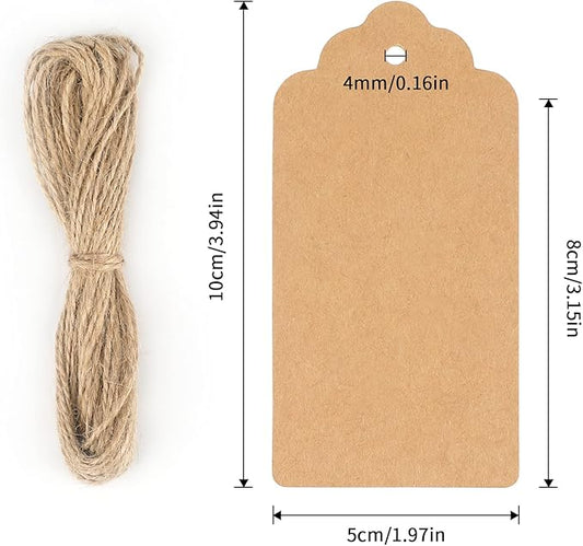 G2PLUS Kraft Paper Gift Tags with String, 100PCS Blank Gift Tags, Christmas Gift Tag, Holiday Hangtags for Gift Wrapping, DIY Arts & Crafts, Halloween(2X 4 in)