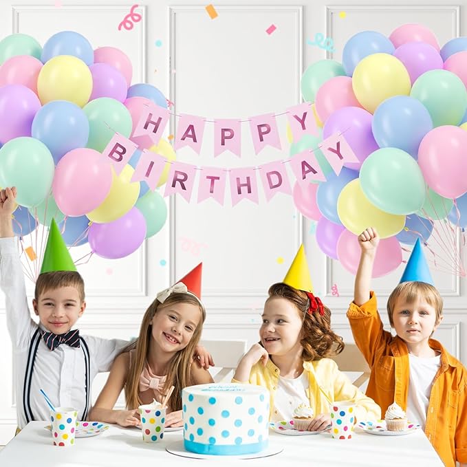 60pcs Pastel Balloons 12inch, Pastel Color Balloons with Light Pink Green Yellow Blue Purple Balloon for Easter Rainbow Baby Shower Birthday Party Decorations