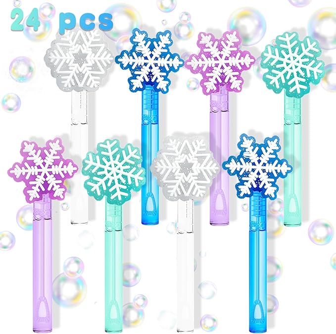 YQUQWN 24 PCS Christmas Winter Bubble Wands, Snowflake Bubbles for Kids, Perfect for Winter Party Gifts, Class Rewards,Birthday Supplies and Christmas Stocking Stuffing