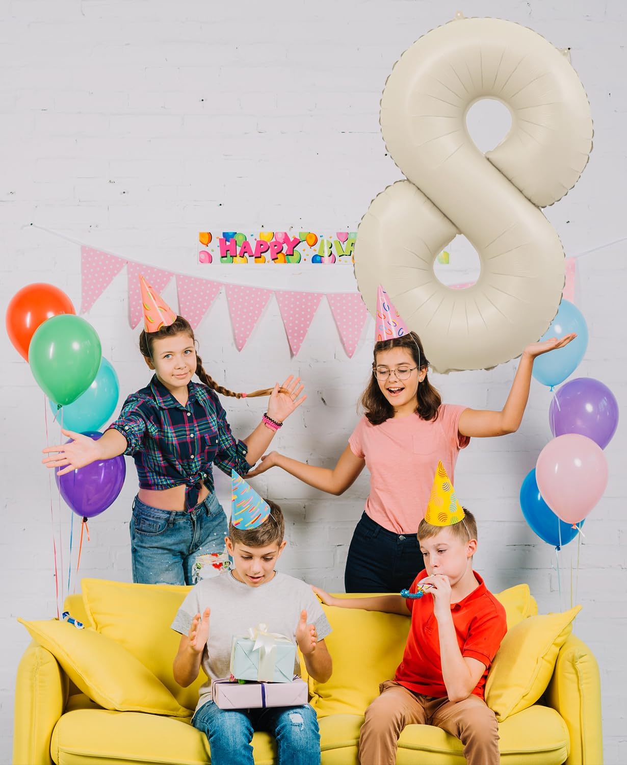 Smlpuame 40 Inch Beige Number 8 Balloons for 8th Birthday Decorations Boys Girl, Giant Self-Sealing Cream Foil Number 0-10 White Sand Balloon for Women Men Party Anniversary Baby Shower Supplies