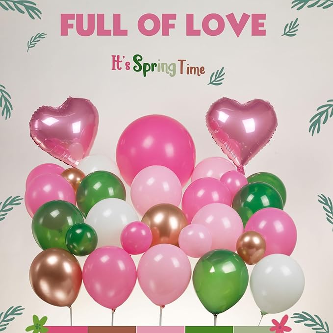 Spring Pink and Green Balloon Garland Arch Kit 151 Pcs with Heart Shape mylar Balloons for Spring Girl Baby Shower Fairy tale wonderlad wildflower baby in bloom theme Birthday Party Decorations