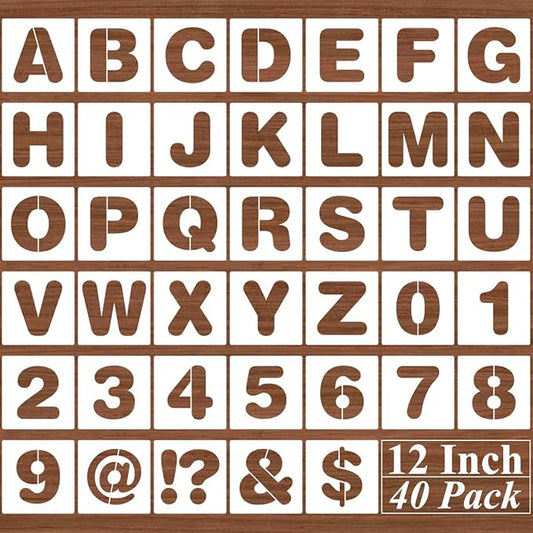 12 Inch Alphabet Letter Stencils - 40 Pack Letter Number Stencil Templates with Signs for Painting on Wood, Reusable Calligraphy Letters Stencils for Chalkboard Fabric Wood Signs