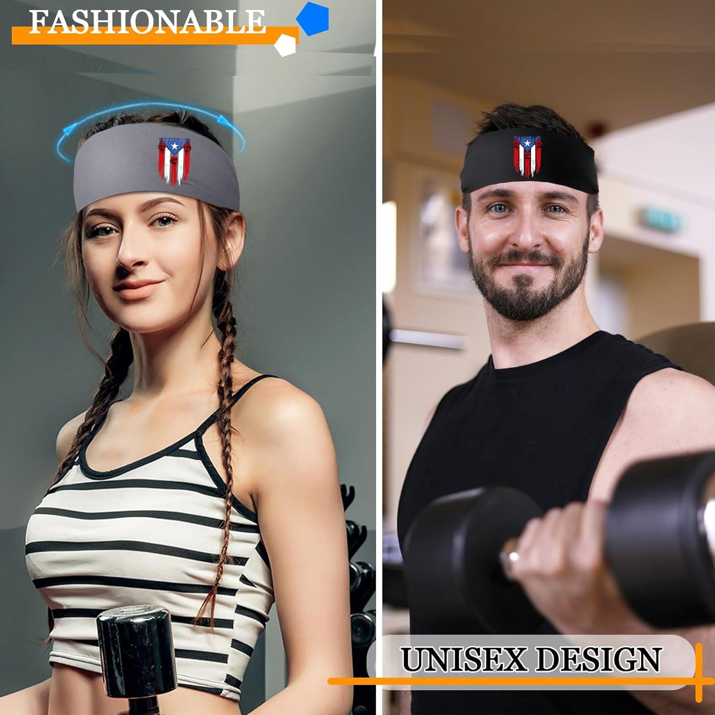 Headbands for Men 3 Pack Sport Sweat Bands Headbands Men Skull Finger Workout Sweatbands for Mens Women Head Bands Cooling Running Men's Hairband Headband