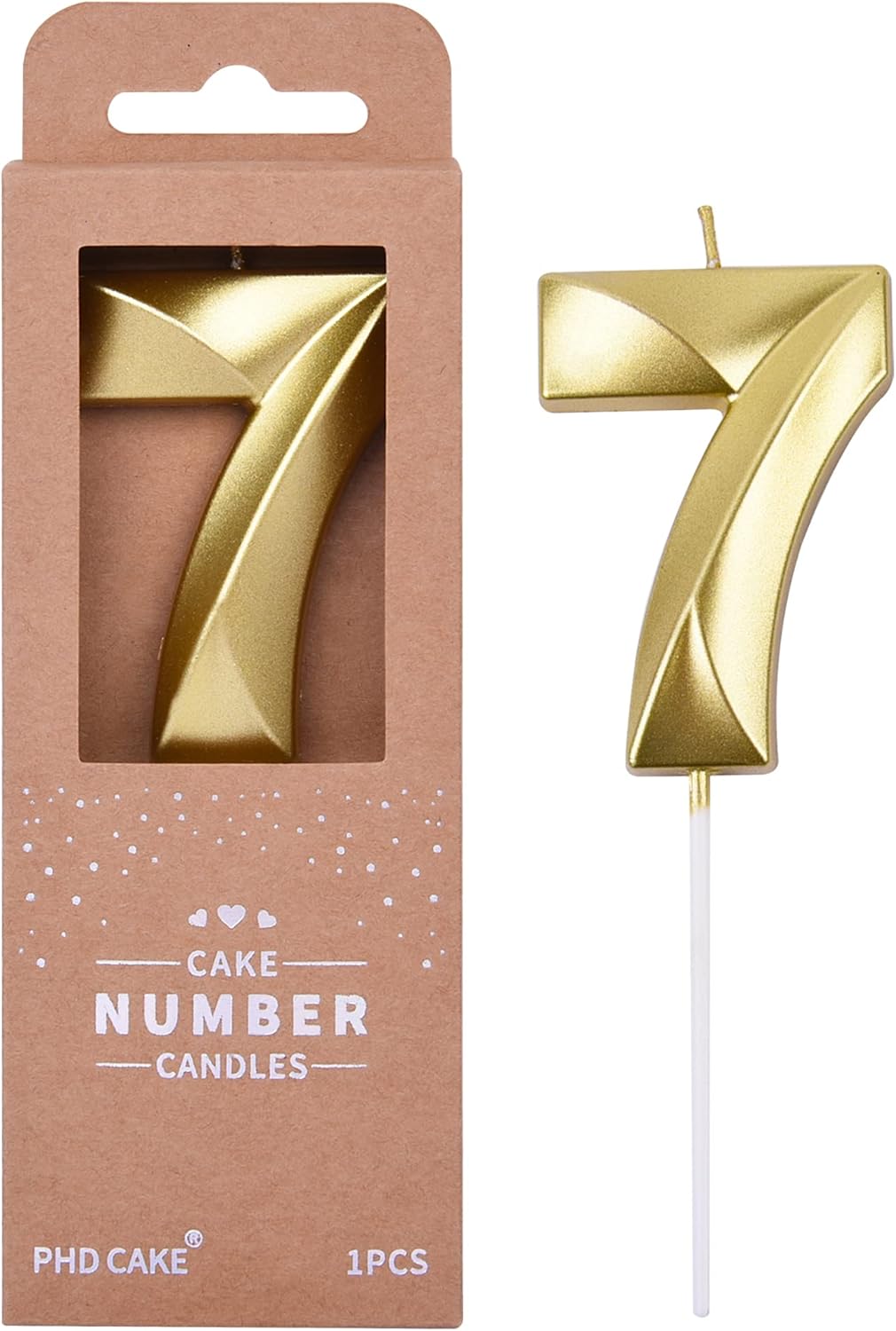 PHD CAKE 2.76 Inch Diamond Gold 7 Number Birthday Candles, Gold Number Candles, Cake Number Candles, Party Celebration