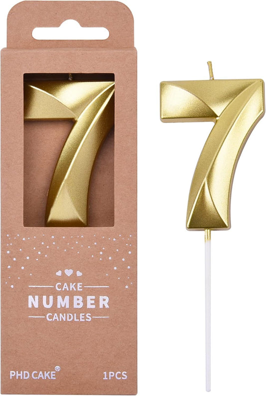 PHD CAKE 2.76 Inch Diamond Gold 7 Number Birthday Candles, Gold Number Candles, Cake Number Candles, Party Celebration
