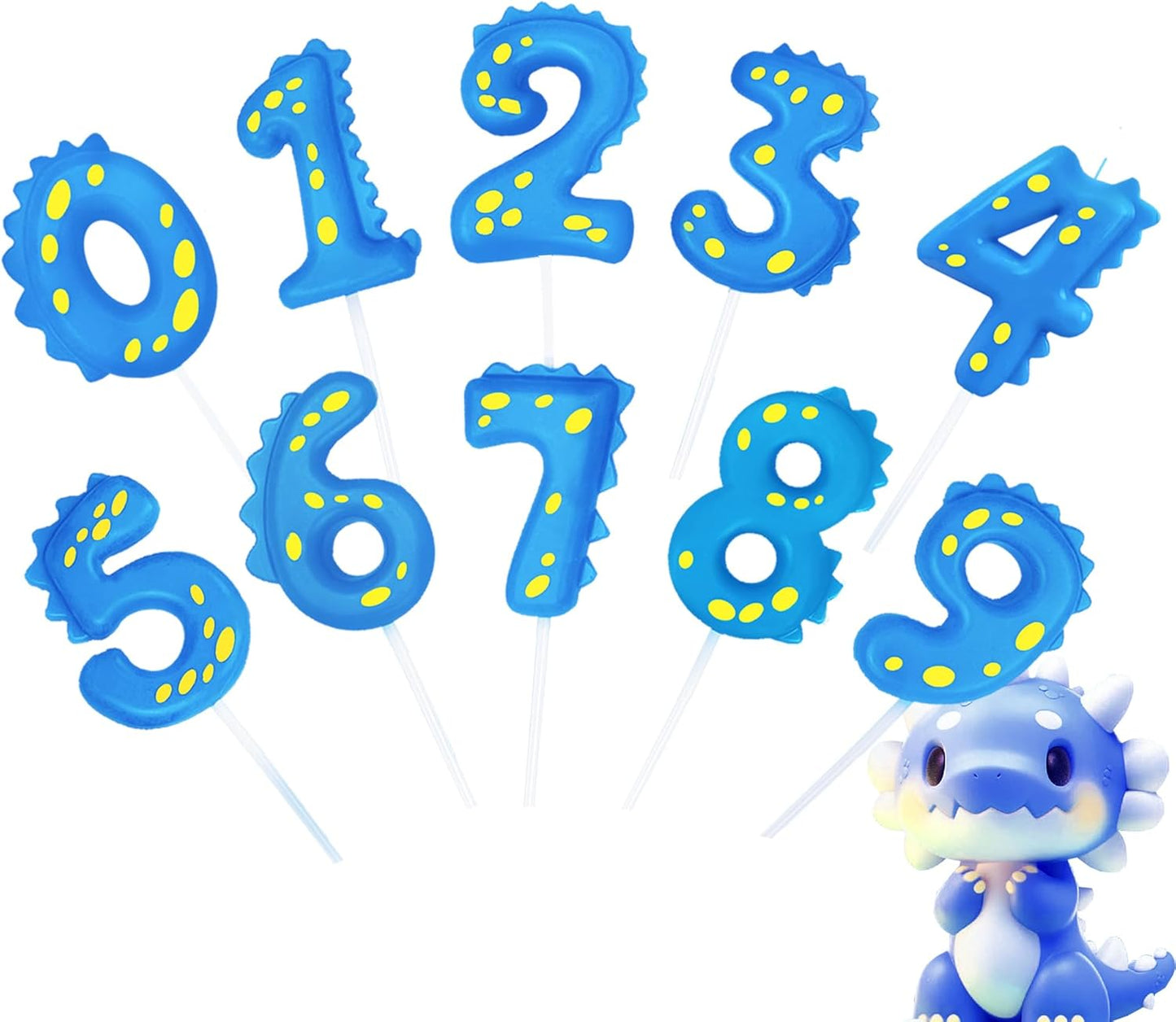 Number Birthday Candles(8 Candle Blue) Dinosaur Shape Number Happy Birthday Cake Candles for Dinosaur Birthday Party Decoration Reunions Theme Party