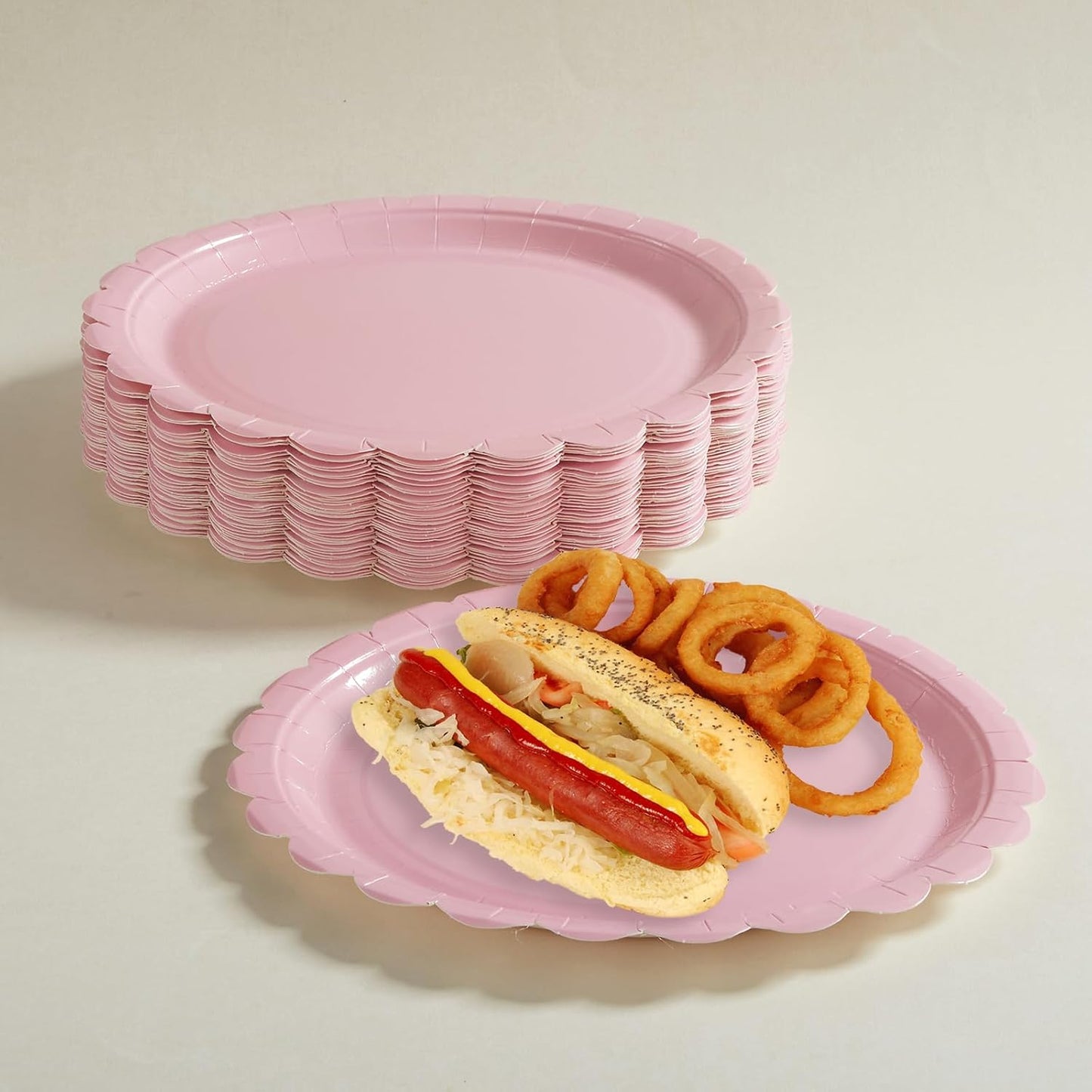 BEFORYOU 50PCS Scalloped Disposable Paper Plates Dessert Cake Party Plates for Baby Shower, Wedding,Bridal Shower Birthday Party Supplies (Pink, 7IN)