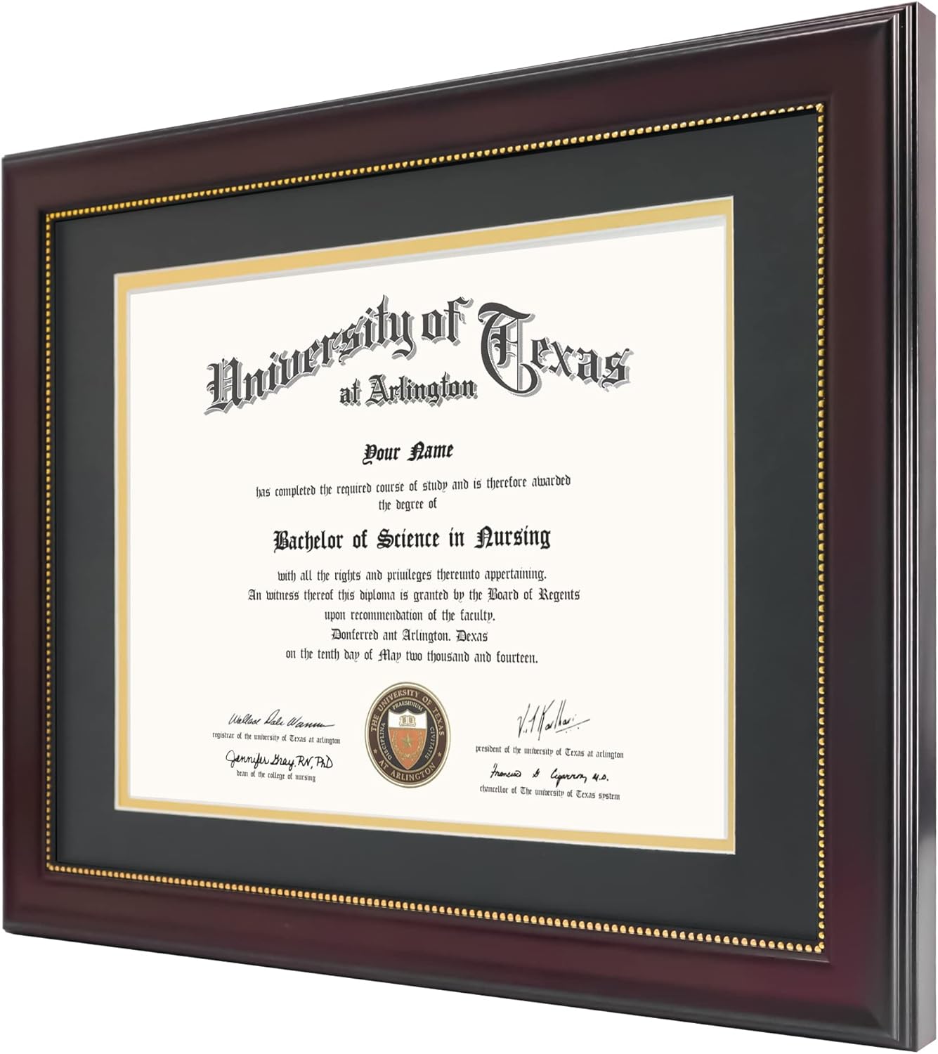 GraduationMall 8.5x11 Diploma Frame with Black over Gold Mat or Display 11x14 Document without Mat, UV Protection Acrylic, Mahogany with Gold Beads, Set of 3