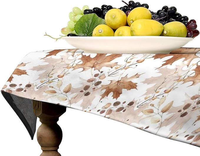 Thanksgiving Maple Leaves Tablecloth, Watercolor Autumn Harvest Fall Watercolor Blue Yellow Leaves Table Cover for Party Picnic Dinner Decor 60x90 Inch Rectangle