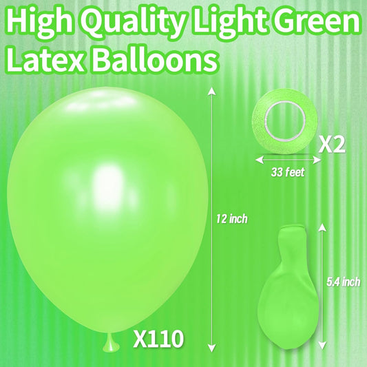 KAWKALSH Lime Green Latex Party Balloons, 110 Pack 12 inch Light Green Balloons Round Helium Fruit Green Balloons for Birthday Dinosaur Jungle Baby Shower Party Decoration
