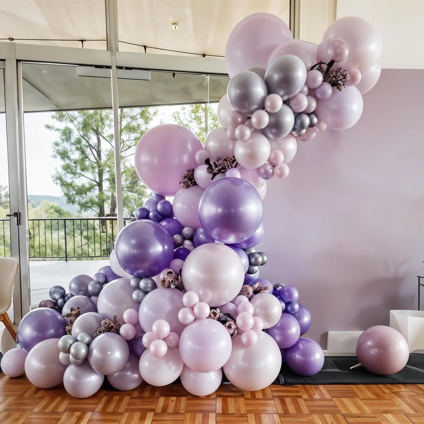 Double Stuffed Pearl Purple Balloons Different Size 60 Pcs 5/10/12/18 Inch Light Purple Balloons Garland Arch kit for Wedding Bridal Shower Anniversary Birthday Engagement Decor