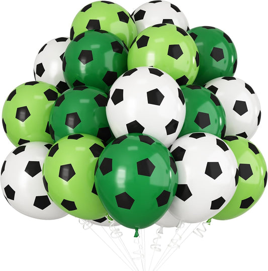 30pcs Soccer Balloon,Soccer Party Birthday Decorations,Football Balloon for Boys,12 Inch Green White Latex Balloons for Kids Football Sport Theme Party Decorations
