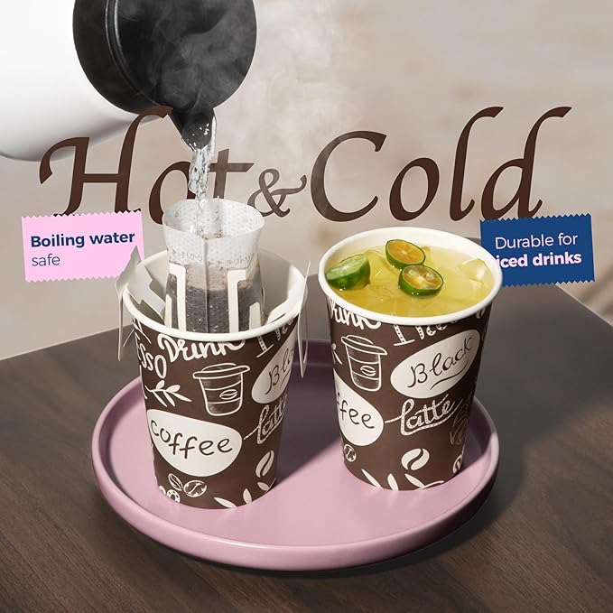 Fit Meal Prep 12 oz Coffee Cups 1000 Count, Leak-Proof Hot Cup, Disposable Paper Coffee Cup Bulk for Hot/Cold Beverage, Durable Thickened Paper Cups for Party, Office, Bussines, Home, Bistros
