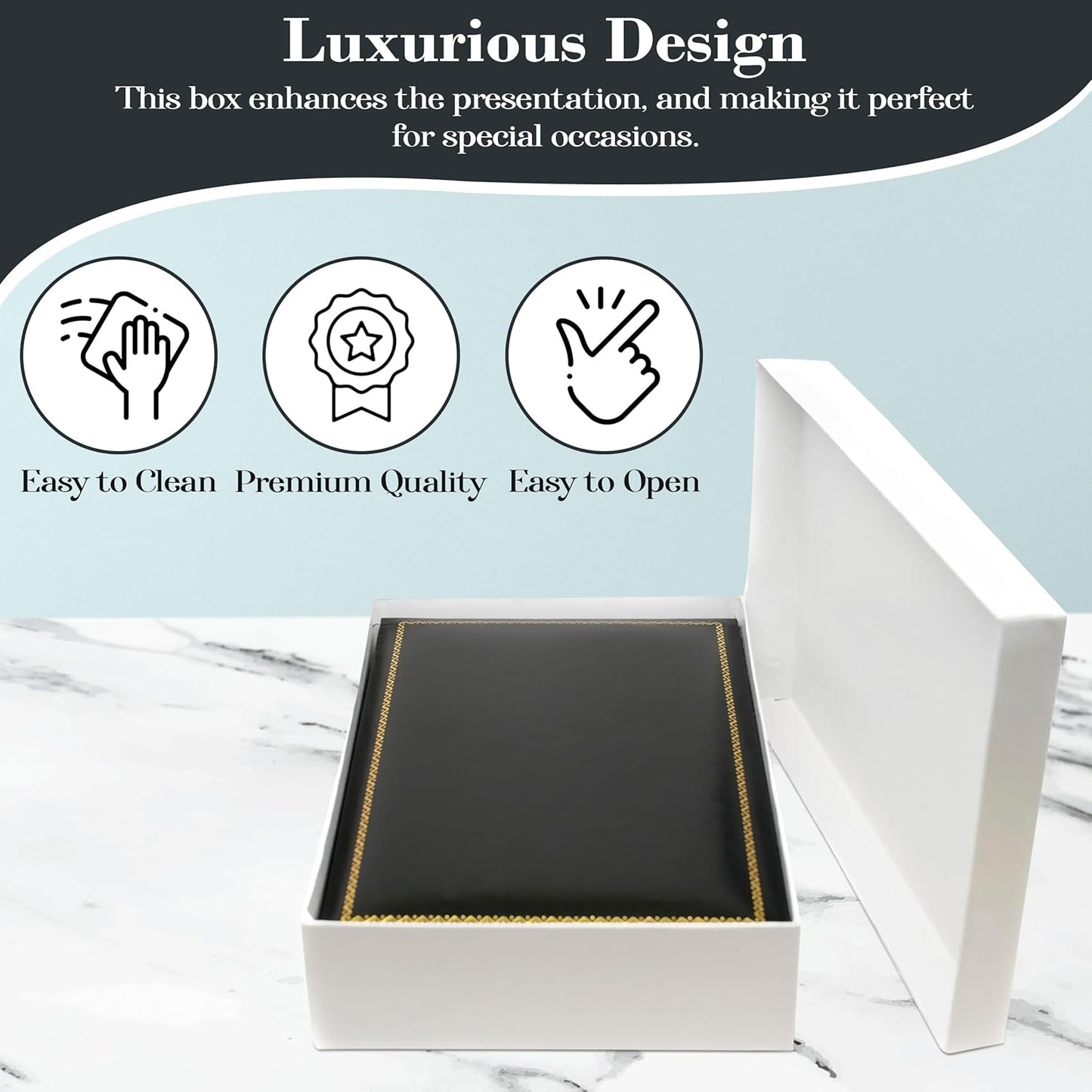 Novel Box Black Jewelry Box for Necklaces 4.75x7.37x1.4 Inches - Necklace Gift Boxes with Gold Trim - Faux Leatherette Necklace Storage Case - Gift Presentation Cases for Necklaces/Pendants
