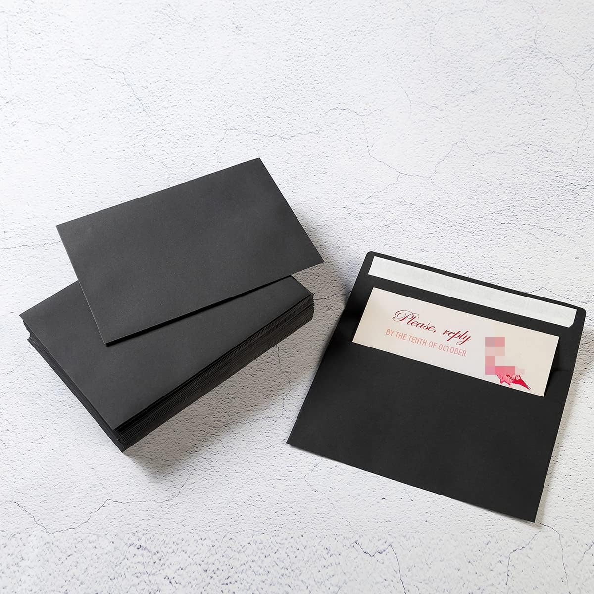 50 Pack 5 x 7 Envelopes Colored Self Seal for Wedding, Party Invitations, Greeting Cards, Announcements, Photos, 5.24 x 7.21 Inches (Black)