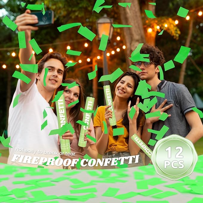 Confetti Cannon Green Biodegradable Confetti Poppers 12Pack Party Poppers Confetti Shooters Green Sticks for Wedding Graduation Engagement Anniversary Bridal Shower Valentines Day Birthday