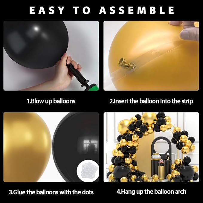 Black and Gold Balloons Garland Arch Kit, 134pcs Black and Metallic Gold Balloons with Different Size for Graduation, 2024 New Year, Birthday, Anniversary Party Decorations Supplies