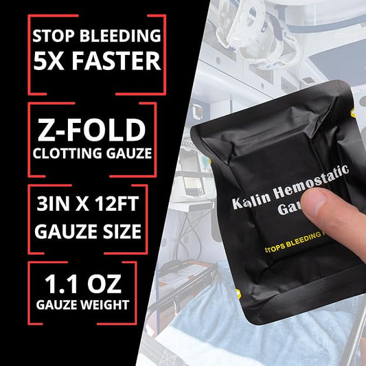 First Aid Advanced Quick Clot Combat Gauze - Flexible Hemostatic Gauze - to Stop The Bleed kit Faster Wound Packing withQuick Clotting Medical Gauze - Survival Kit Supplies - 3" x 12.5' (CT-GAUZE2)