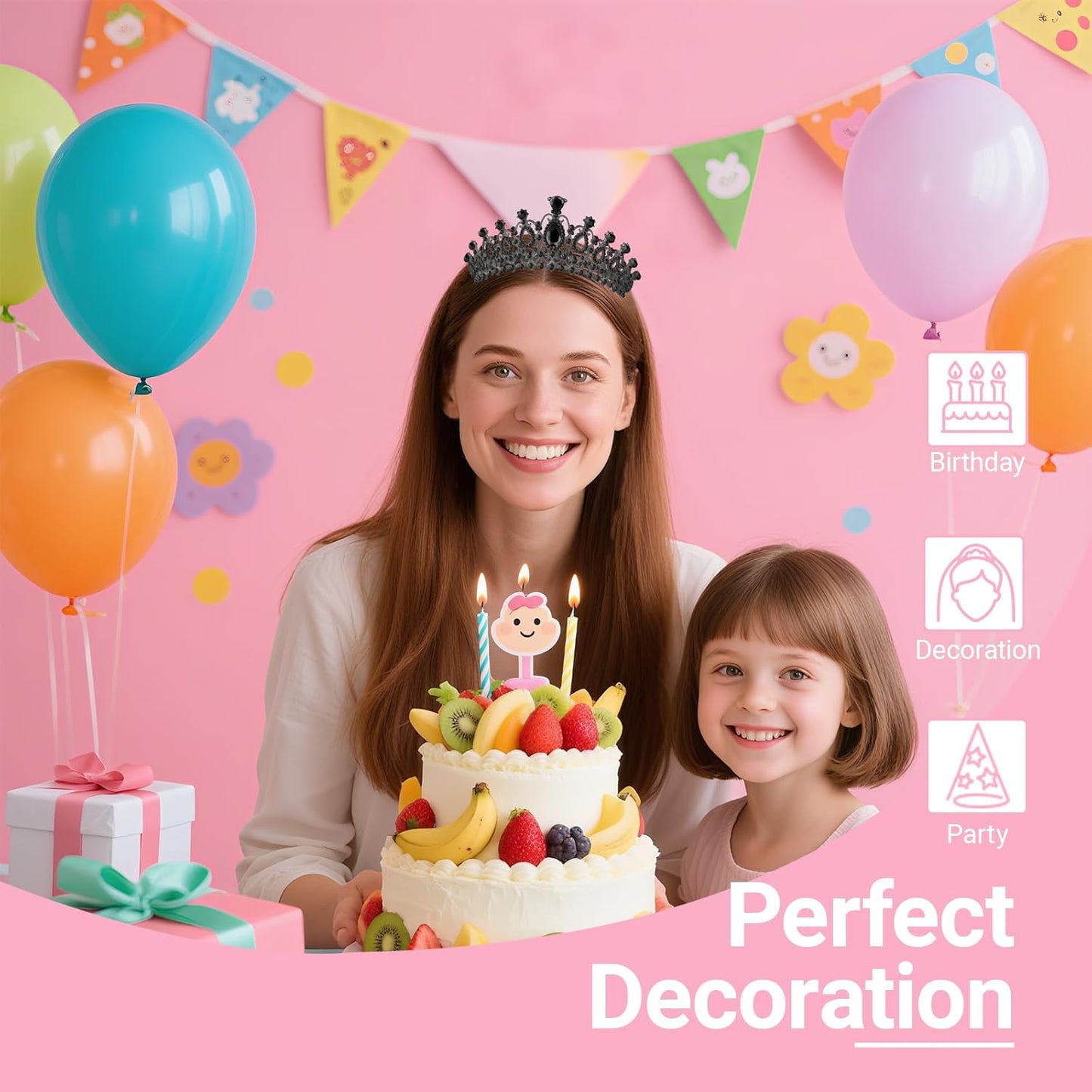 Birthday Tiara and Crown with Sash, Birthday Tiara for Women Party (Black)