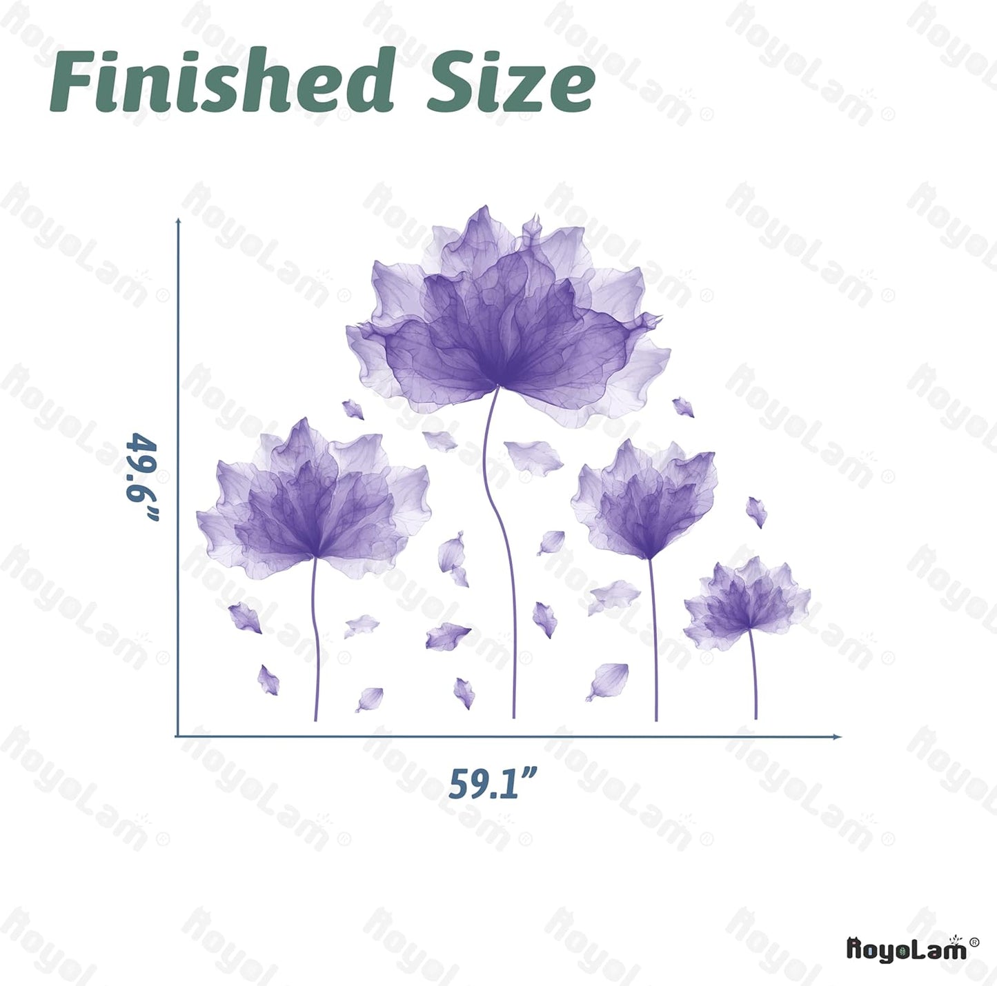 59.1'' x 49.6'' Huge Flower Petal Wall Decals Living Room Floral Wall Stickers Removable Peel and Stick Waterproof Wall Art Decor Stickers for Bedroom Bathroom Office (Purple)