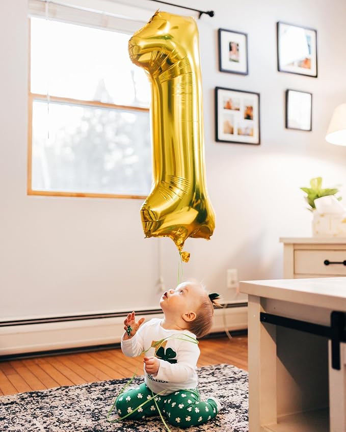 40 Inch Gold 1 Balloon for First Birthday, Gold One 1st Number Balloon Birthday Decorations, 10th 21st, Giant Number 1 Balloon