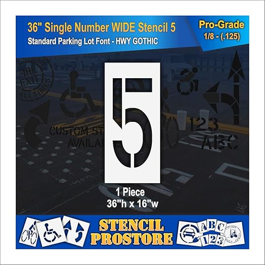 Pavement Stencils - 36 inch Single Number Stencil (Wide) - 5-36" x 16" x 1/8" (128 mil) - Pro-Grade