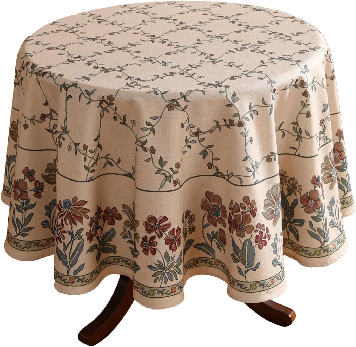 patdrea Designer Vintage Linen Round Table Cloth,Durable Breathable Floral Tablecloth,Dacorative Table Covers for Kitchen Dining Tea Party,Holiday,Christmas,Thanksgiving,Diameter 67"-Oliveirad