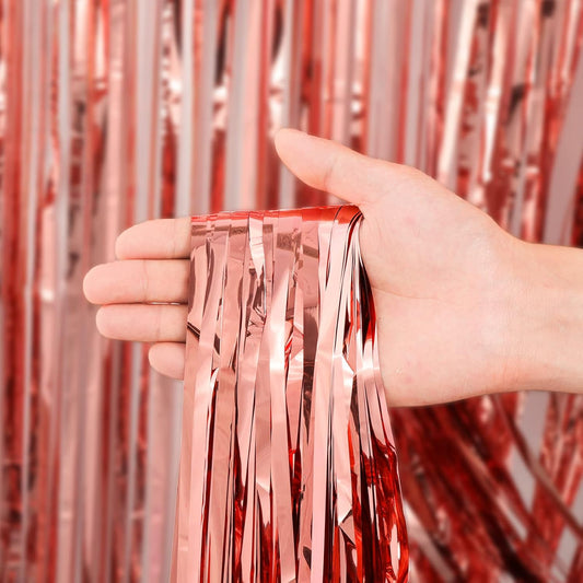 3 Pack 3.3x8.2 Feet Rose Gold Foil Fringe Backdrop Curtains, Tinsel Streamers Birthday Party Decorations, Fringe Backdrop for Graduation, Baby Shower, Gender Reveal, Disco Party