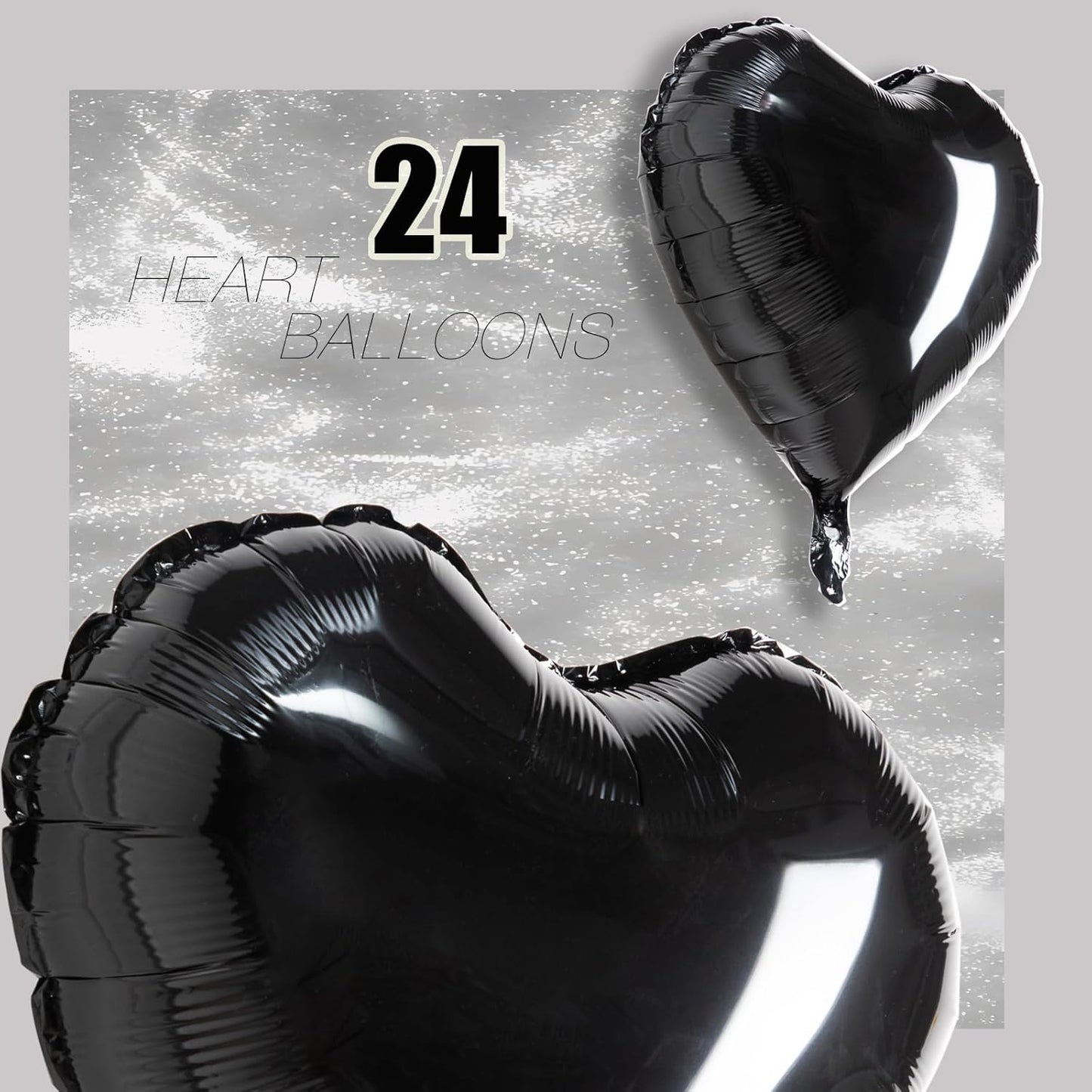 24 Pcs Black Heart Balloons,18 Inch LOVE Heart Foil Mylar Balloons for Black Themed BirthdayValentines,Engagement,Wedding Party,Baby Shower,Graduation Anniversary Decorations (LOVE)