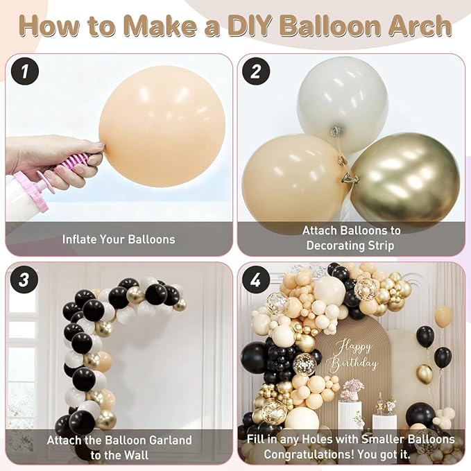 Black Nude White Gold Balloon Garland Arch Kit, 167Pcs Latex Balloons Different Sizes for Boho Birthday Baby Shower Gender Reveal Graduation Wedding Party Decorations