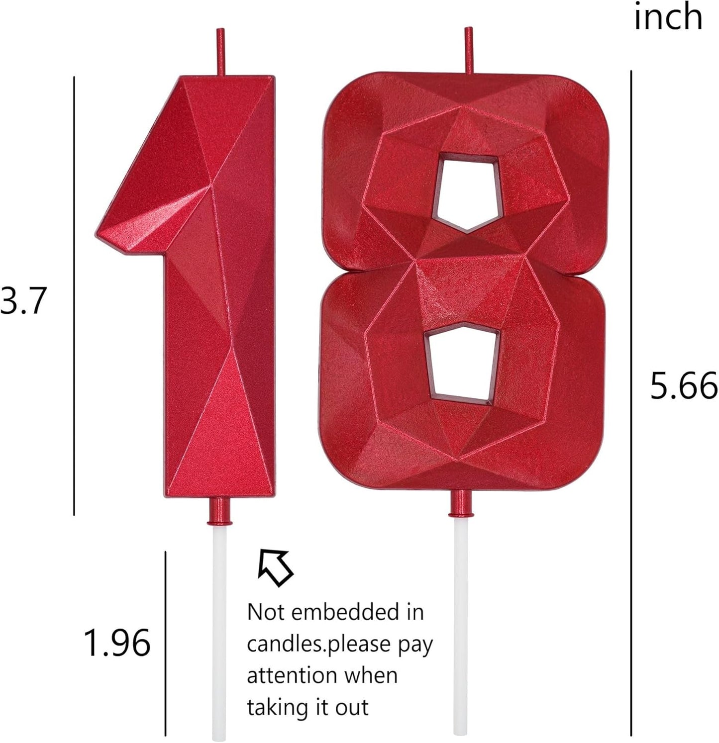 DERVENTA Large Birthday Candle Number 3D Red 3.7 inch Party Celebration Anniversary Decoration Cake Topper 1 Piece (Number 18 Red)