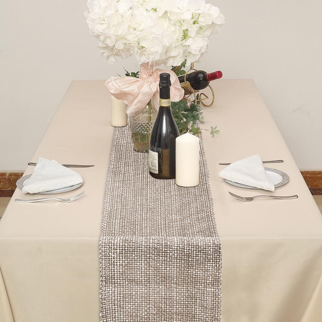 Urban Villa, 100% Cotton Two Tone Table Runner,14''x 72'' Over Sized Taupe/White Two Tone Table Runner with Fringes, Every Day Use Heavier Quality Christmas Runners