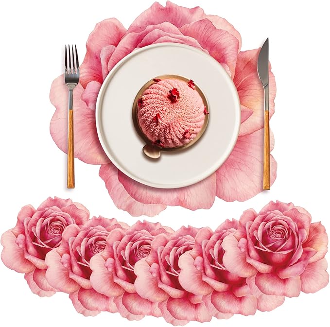 Sinmoe 100 Pack Disposable Paper Placemats Bulk 13 Inch Paper Charger Place Mat Party Charger Plates Table Place Mats for Dinner Wedding Birthday Baby Shower Spring Dining Tableware(Rose Flower)
