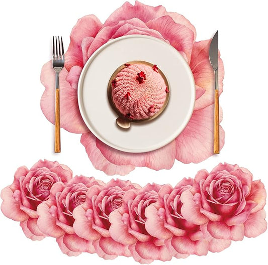 Sinmoe 100 Pack Disposable Paper Placemats Bulk 13 Inch Paper Charger Place Mat Party Charger Plates Table Place Mats for Dinner Wedding Birthday Baby Shower Spring Dining Tableware(Rose Flower)