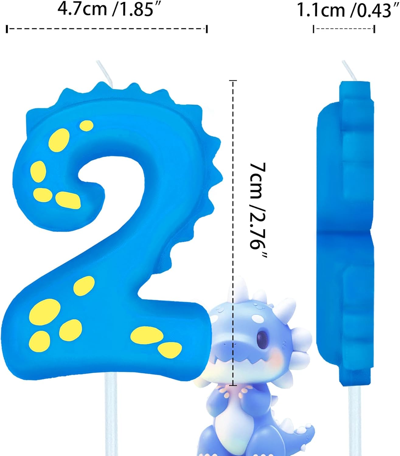 Number Birthday Candles(2 Candle Blue) Dinosaur Shape Number Happy Birthday Cake Candles for Dinosaur Birthday Party Decoration Reunions Theme Party