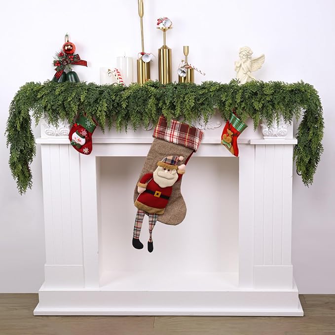 1 Pcs 6FT Christmas Cedar Garland Artificial Realistic Faux Green Cedar Pine Garland Real Touch Christmas Garland for Xmas Home Decoration Indoor Stairs Railing Fireplace Outdoor