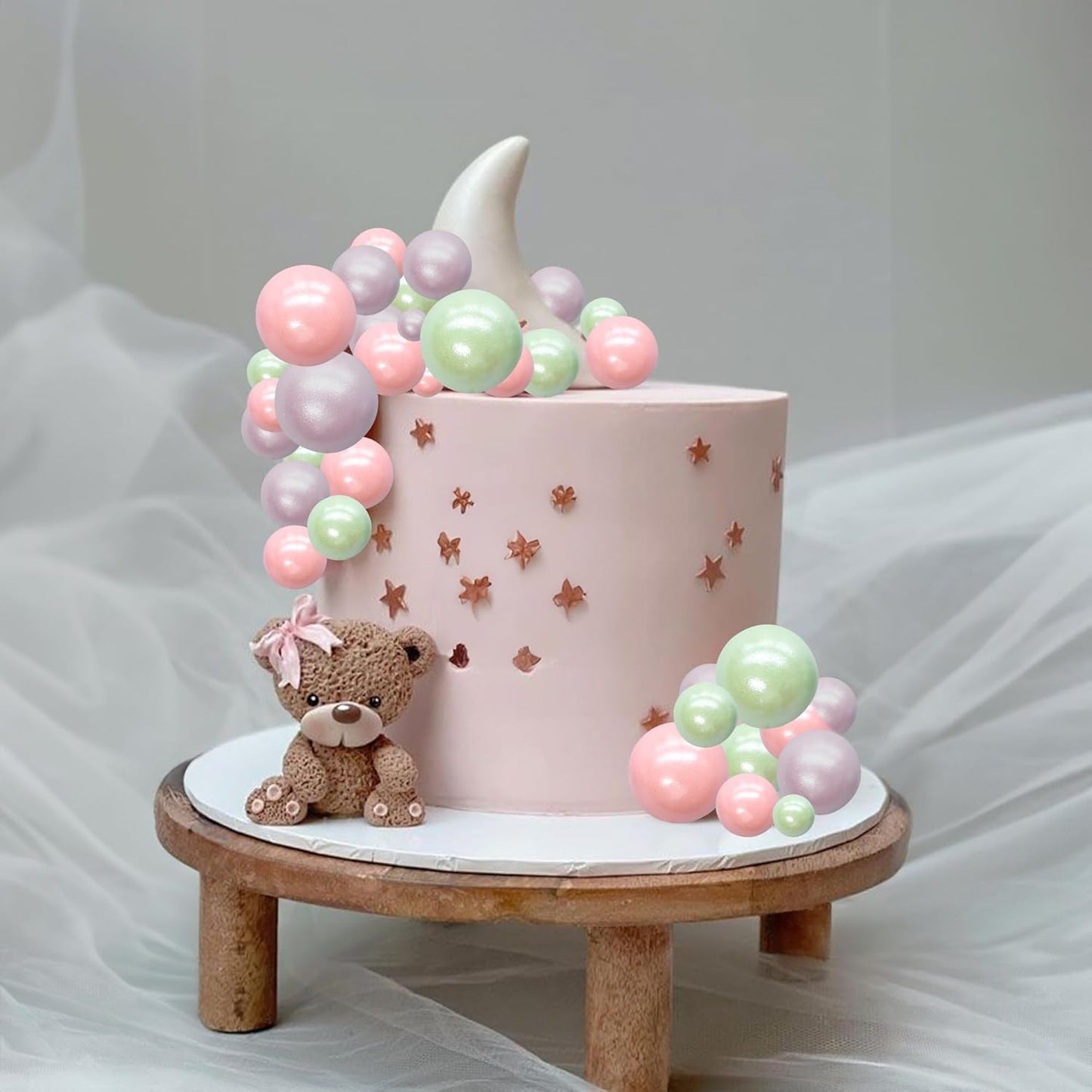 Ephlyn 30Pcs Balls Cake Topper Foam Ball Cake Picks Mini Balloon DIY Cake Insert Topper Decoration for Baby Shower Party Cake Decorations Pearl Green Pink Light Purple