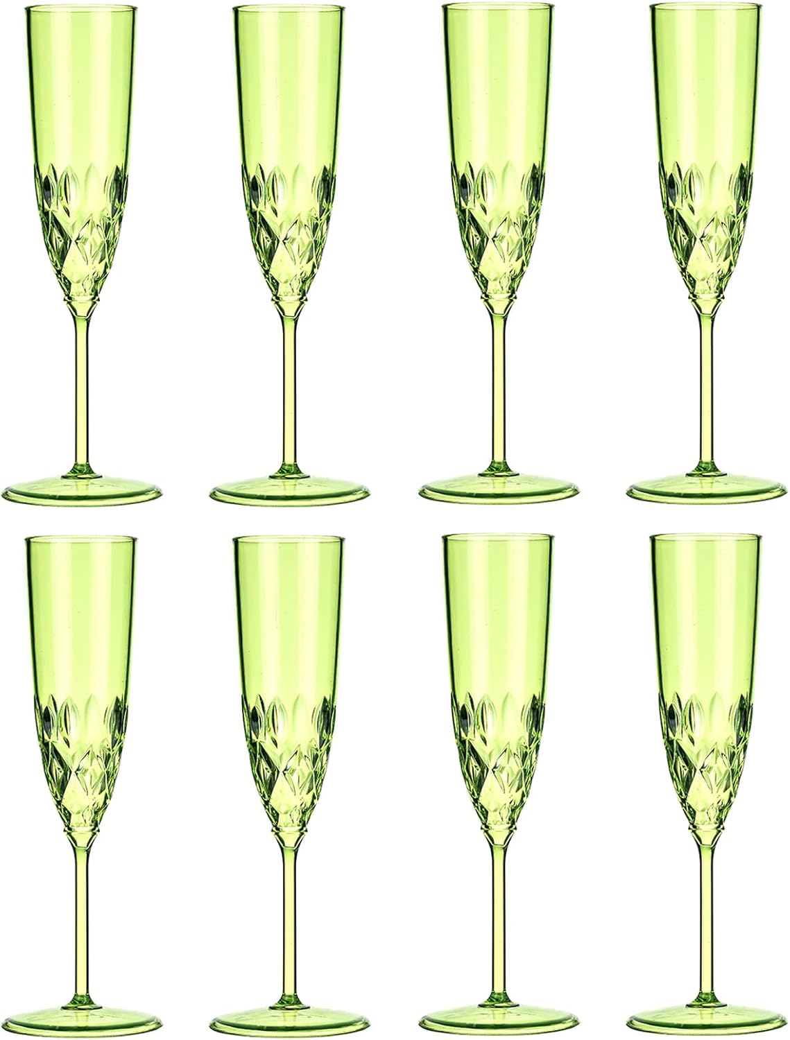 Plastic Champagne Flutes, 8 Pcs Shatterproof Reusable Fancy Crystal Clear Champagne Glasses, 5 oz Acrylic Unbreakable Elegant Party Drinking Cocktail Wine Glasses Wedding Birthday Bar Goblets Green
