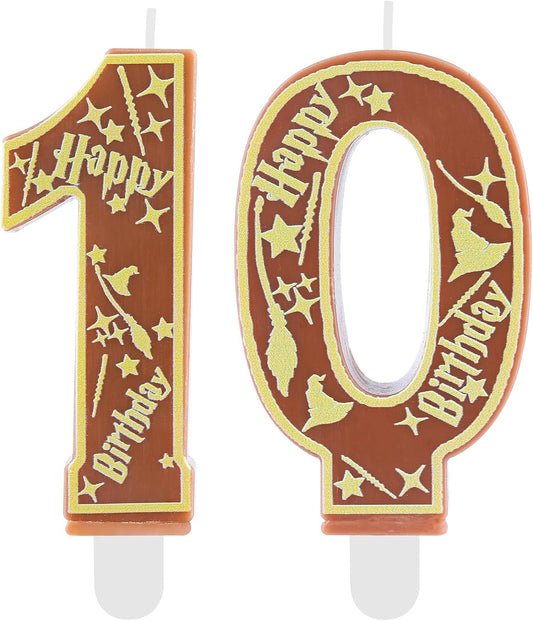 Brown Magical Wizard Party Birthday Candles Number 10 Candle Cake Topper Wizard School Themed Happy 9th Birthday Cake Decorations for Boys Girls Kids Party Favor Supplies Decorations Gifts