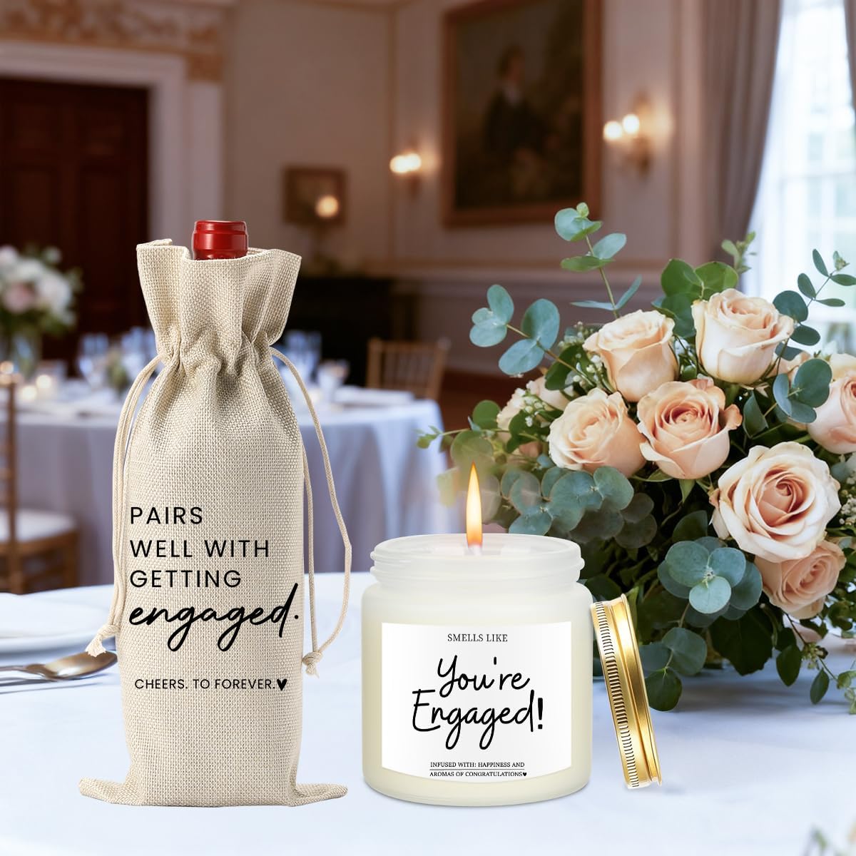 FBCCZEY Engagement Gifts for Couples Her Engagement Party Decorations Gift for Couple Wine Bag Scented Candles Set Pairs Well with Getting Engaged Gifts Wine Bottle Bag