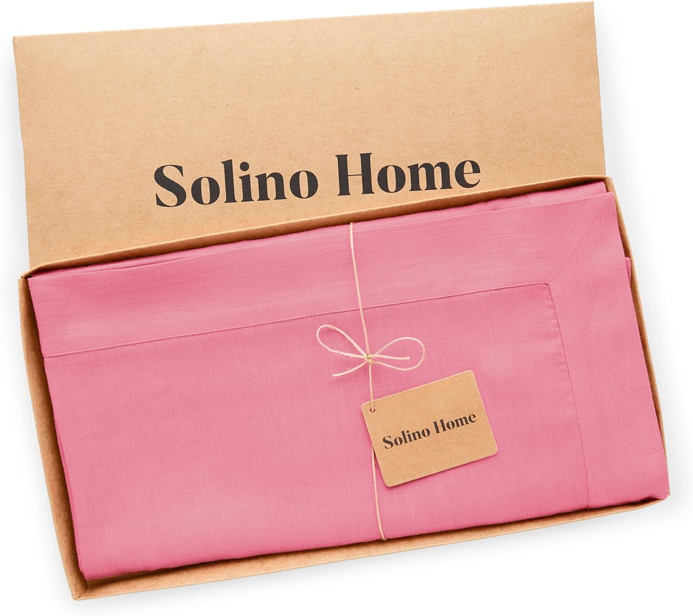 Solino Home Linen Tablecloth for Rectangle Tables 60 x 108 Inch - 100% Pure Linen Pink Carnation Table Cloth - Fete, Machine Washable Cloth Tablecloth for Halloween