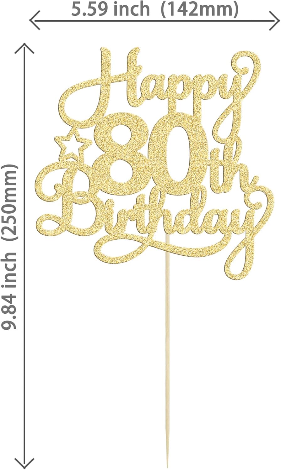 1 Pack Happy 80th Birthday Cake Topper Gold Glitter 80 & Fabulous Cheers to 80 Years Old Birthday Cake Pick for Celebrating 80th Birthday Anniversary Party Cake Decorations Supplies