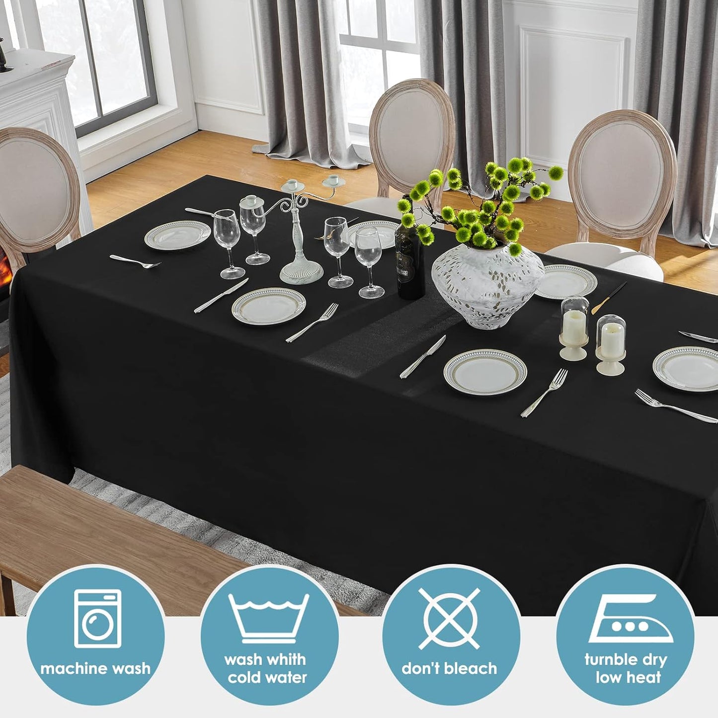 VidaFete Table Cloth 10 Pack 90 * 156inch Rectangle Tablecloth Polyester, Stain Wrinkle Resistant Polyester Dining Table Cover for Kitchen Dinning Party Wedding Rectangular Tabletop Decoration(Black)