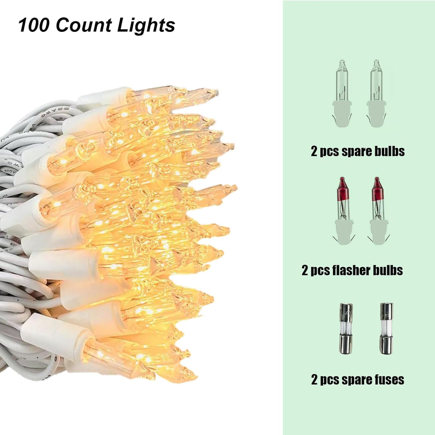 Christmas Lights 100 Counts, Indoor Outdoor,White Wire Connectable of Lighting String Warm White,Decorations for Holiday, Party,Festival,Christmas String Lights (White-Clear)