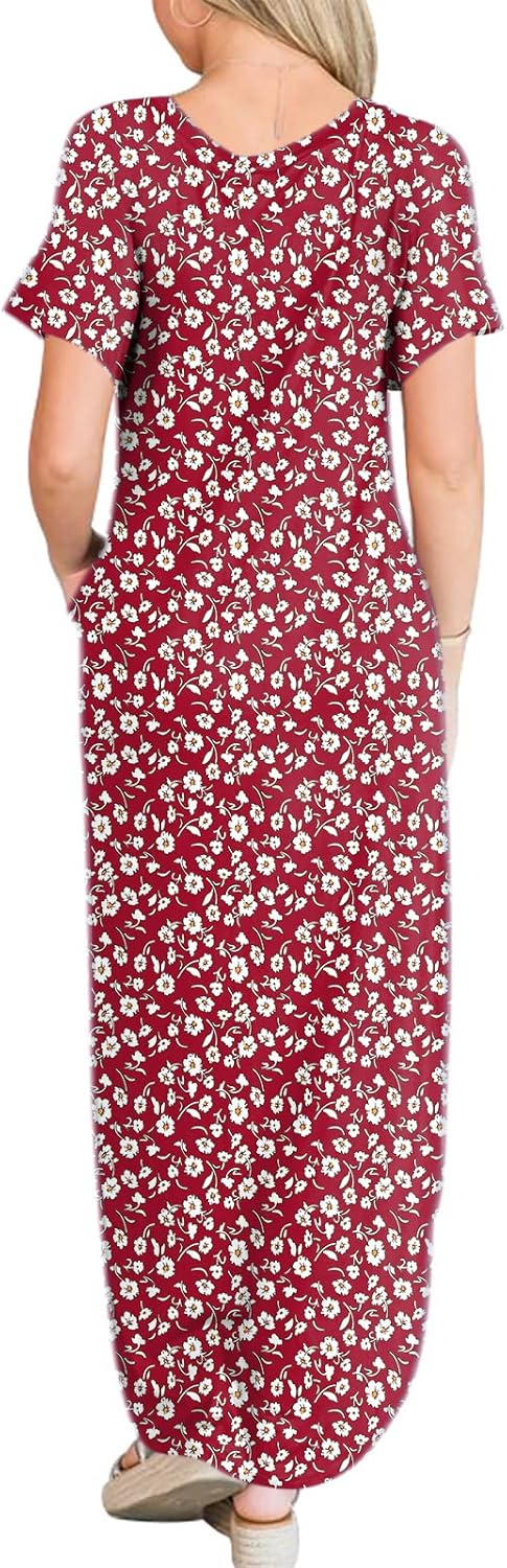 ANRABESS Womens Summer Maxi Dress Short Sleeve Casual Loose Long T Shirt Dresses Split Vacation Beach Sundress Travel Outfits