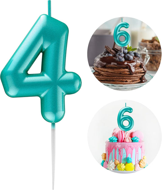 Blue Number 4 Candle Happy Birthday 3D Number Candles for Birthday Cake Party Decoration Wedding Anniversary Celebration Supplies